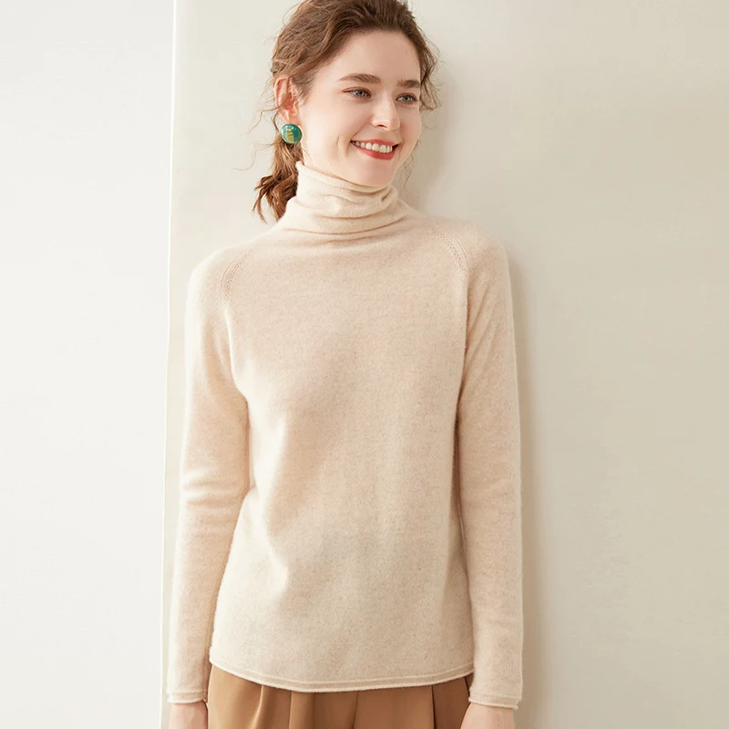 Autumn and winter new 100% cashmere loose fashion cashmere sweater women's pullover pile collar warm bottom knit shirt top