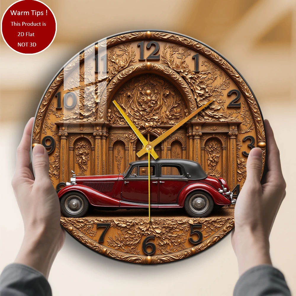 

Настенные часы из закаленного стекла, винтажные автомобильные деревянные часы, подходящие для декора стен или настольного дисплея в любом месте