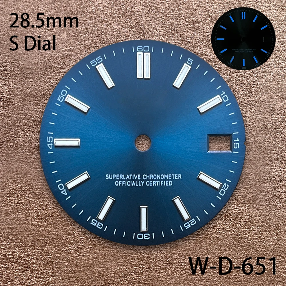 28,5 mm S Logo Sunray Dial Nadaje się do mechanizmu NH35/NH36/7S Niebieski Lminowna jakość Akcesoria do modyfikacji zegarków