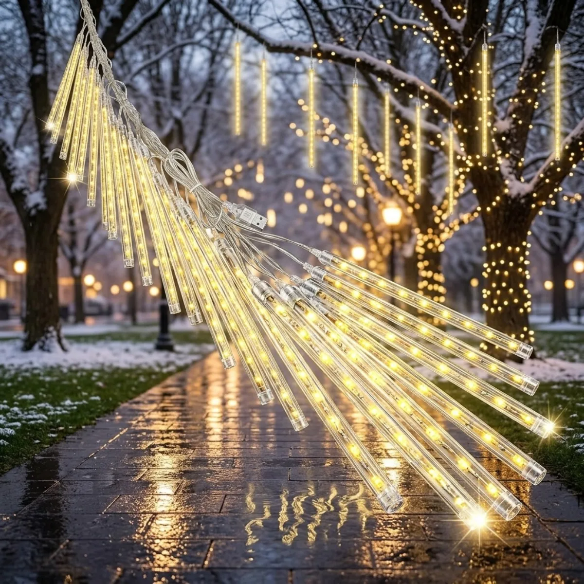 USB Meteor Shower Lights Outdoor 8 Tubes Waterproof LED Falling Rain Fairy String Lights for Christmas Halloween Garden Decor
