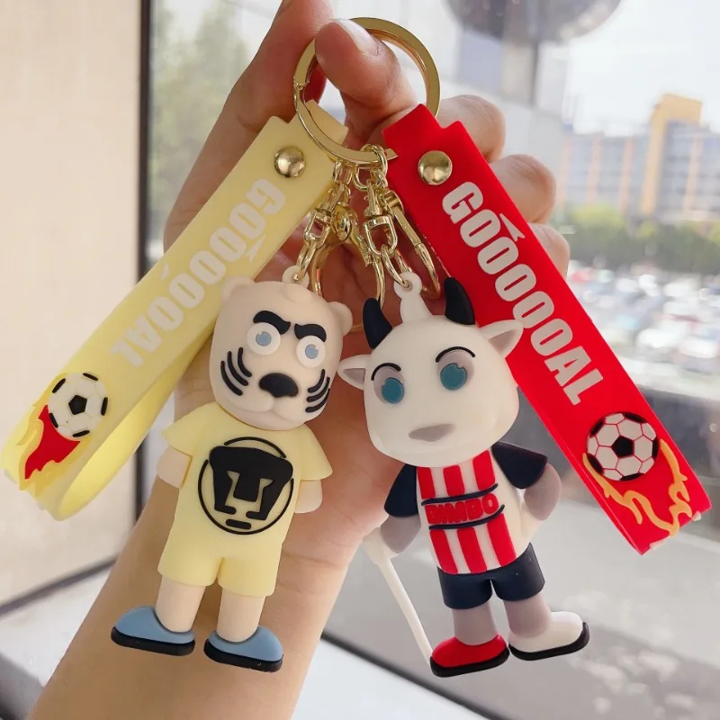 Kawaii Football Baby Keychain Cute Football Rabbit Tiger Cattle Keychain Men and Women Bag Pendant Children's Gifts