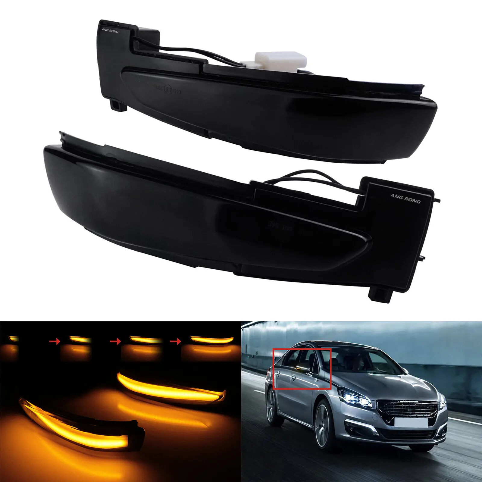 ديناميكية LED الجناح مرآة الباب مؤشر بدوره مصباح إشارة ل 2010-18 بيجو 508