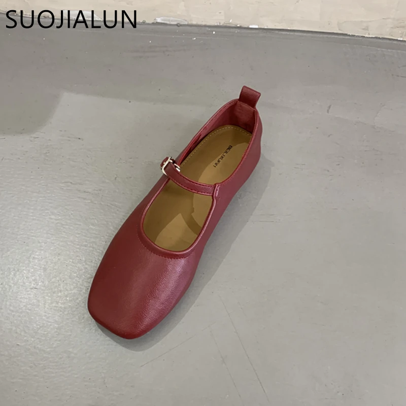 SUOJIALUN 2023 Autumn Flat Heel Women Casual Ballet Shoes Shoes Fashion Round Toe Shallow Round Toe Mary Jane Soft Sole Ballerin