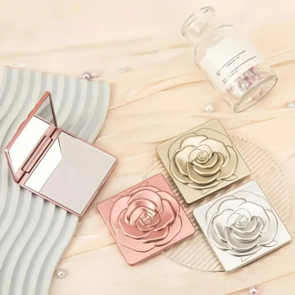 Tragbarer faltbarer Make-up-Spiegel, Vintage-Rose, doppelseitiger Kosmetikspiegel, hohe Klarheit, für Männer und Frauen, quadratischer Kosmetikspiegel