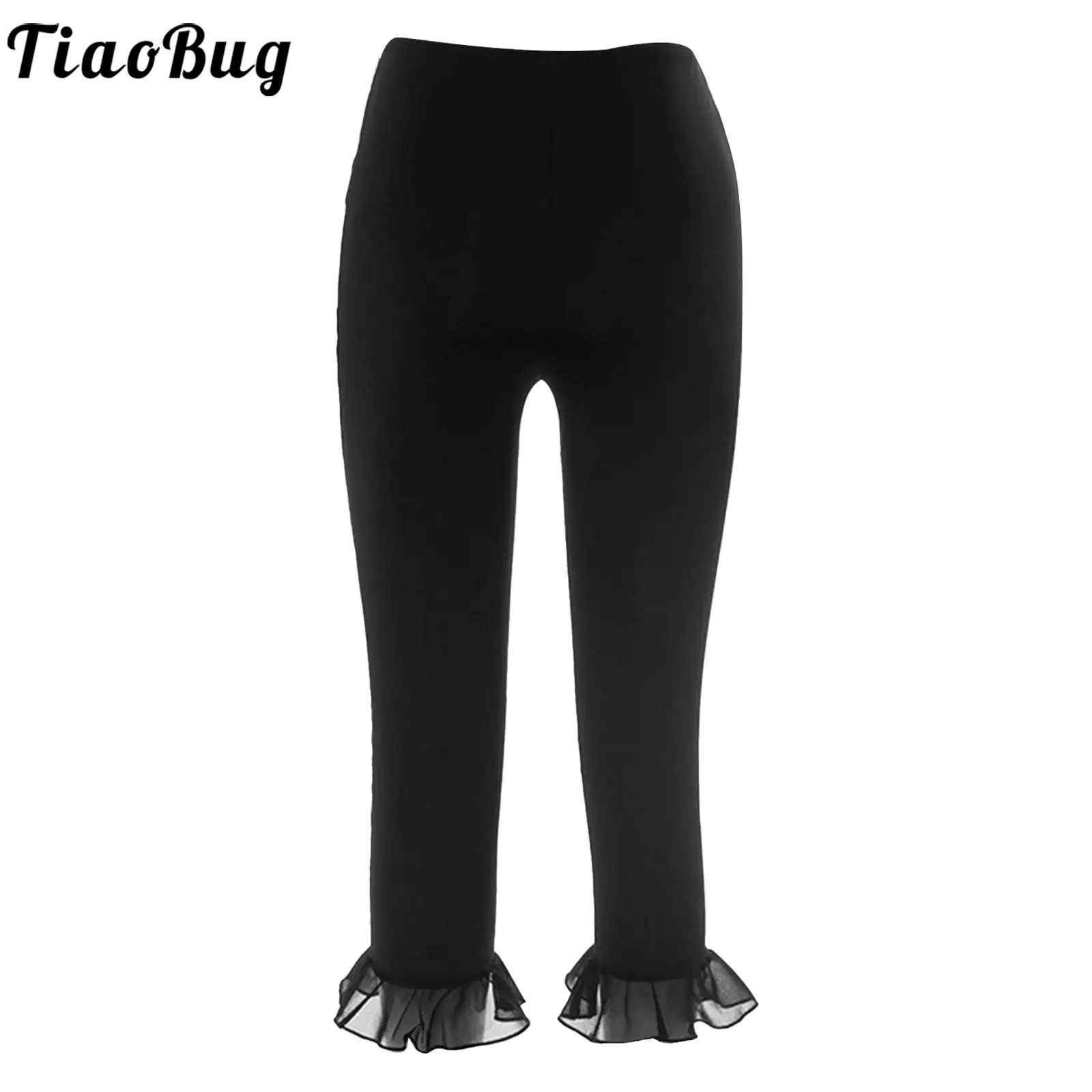

Women Versatile Capri Pants V-shaped Ruched High Waist Ruffled Leg Calf-length Trousers for Yoga Cycling Daily Casual Wear