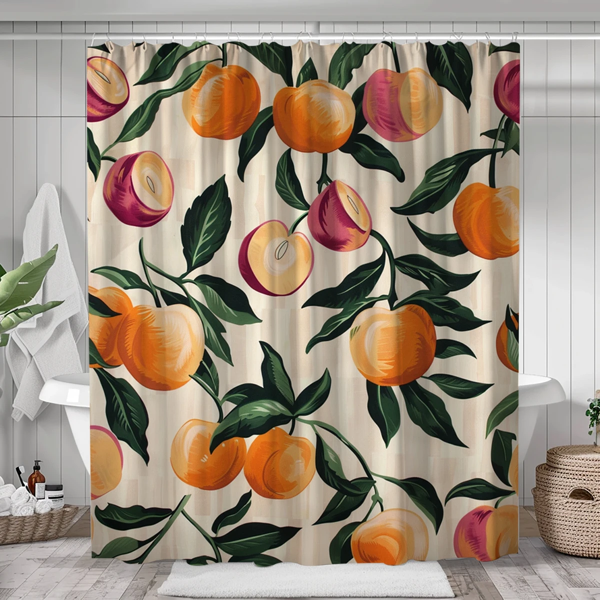 1 pack of yellow peach pattern polyester material shower curtain waterproof cloth bathroom thickeneded mildew-proof partition curtain bathroom