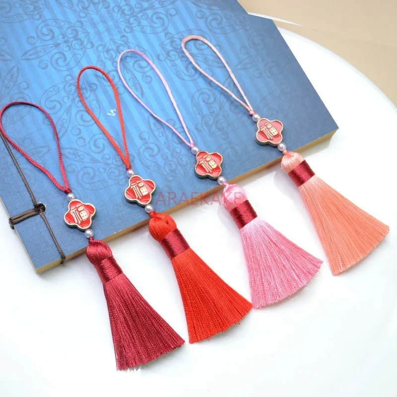 Pequeno Tassel Bookmark Bag, Fan Pendant, Handmade Pendant, Acessório Estilo Antigo, 1Pc