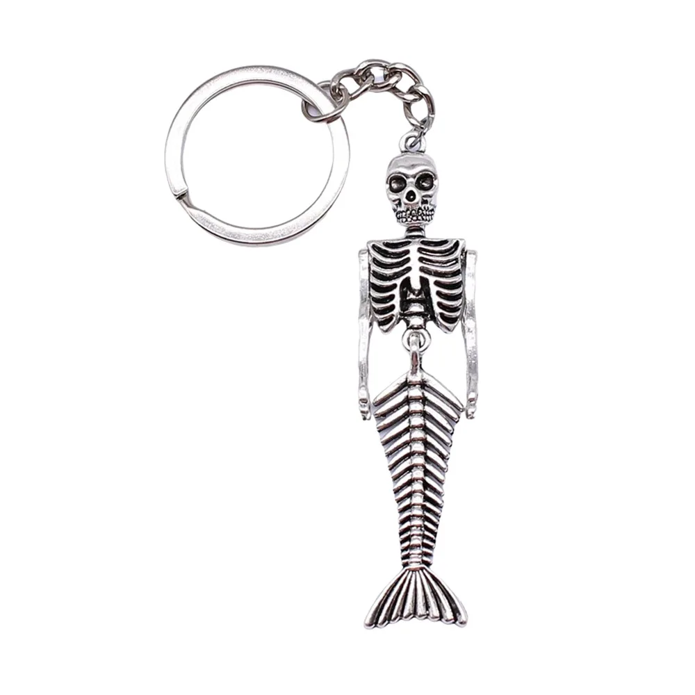 Souvenirs Gift Men Keychain 2 Colors 18x74mm Mermaid Skull Pendant Keyring DIY Metal Holder Chain image 6