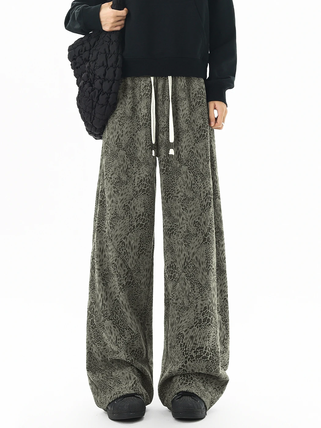 

Мужские вельветовые спортивные брюки с леопардовым принтом, свободные, прямого кроя, в американском стиле, широкие, повседневные