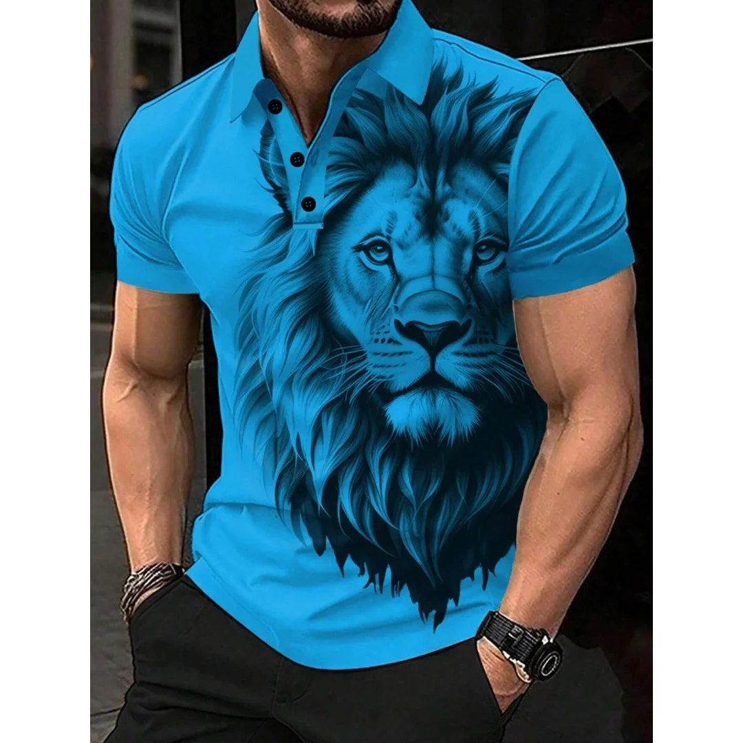 Summer Best-Selling Men's Striped Shirt polo shirt Casual Comfort Street Style Lion Men's clothes new in tops & tees man clothes