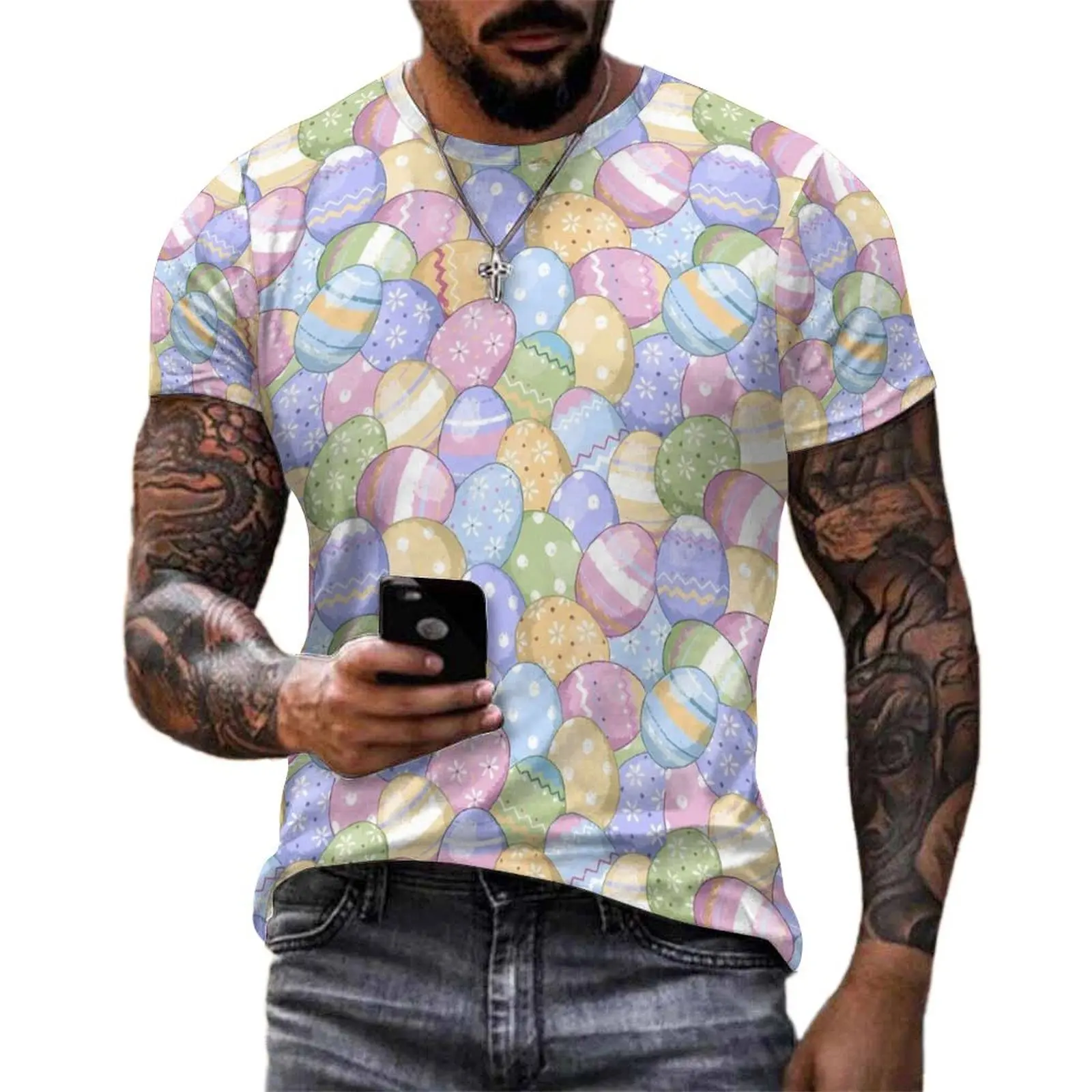 Oversize T Shirt Premium Easter Day Print T-Shirts Colorful Eggs Casual O Neck Tshirt Male Harajuku Custom Top Tees