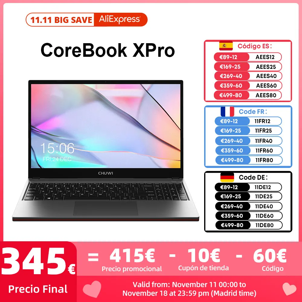 CHUWI CoreBook XPro Gaming Laptop i5-12450H 15.6 Inch 16:9 FHD Screen 16GB DDR4 512GB SSD Metal Body Notebook With Cooler WuKong