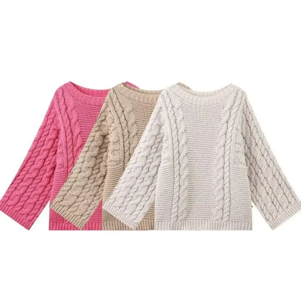 Women's European And American Style Knitted Sweater INS Horn Sleeve Loose Twist Pullover Fashion Top