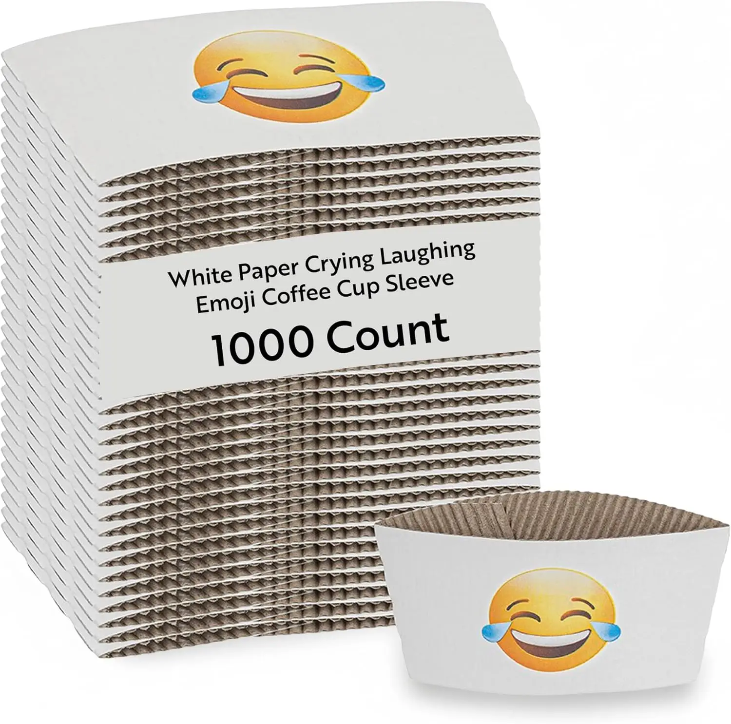 

SLEEVES ONLY: Restpresso 5.1 x 2.8 Inch Coffee Cup Sleeves 1000 Corrugated Hot Cup Sleeves - Crying-Laughing Emoji Heat-