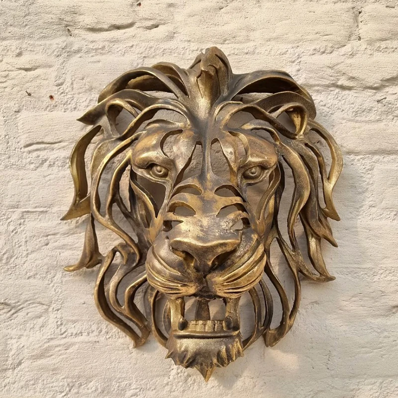 Large Lion Head Wall Mounted Art Sculpture Gold Resin Lion Head Art Wall Luxury Kitchen Wall Bedroom Decoration