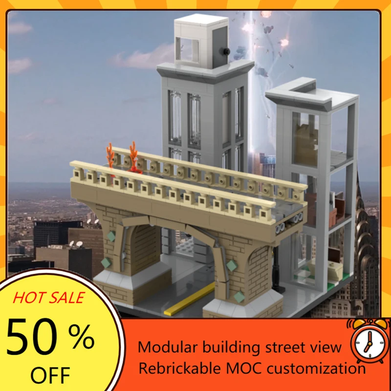 

750 шт. мост с двумя небоскребцами, модульный MOC, креативная модель с видом на улицу, строительные блоки, сделай сам, образовательная модель, игрушки, подарки