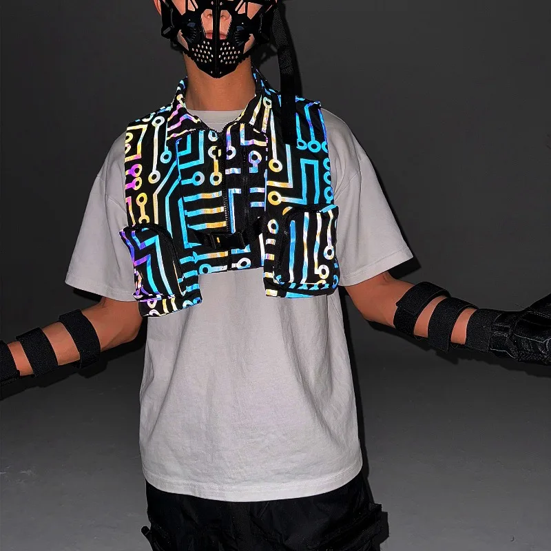 Luminou الملبس الشتاء عاكس Techwear سترة رجالي الجمالية فائدة سترة المنشورية سترة قصيرة أكمام معطف في الهواء الطلق ثلاثية الأبعاد #1