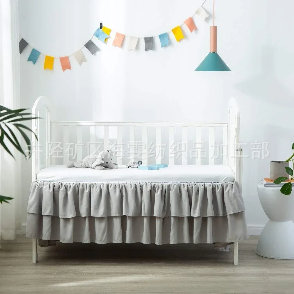 Thick 100% Egyptian Cotton 400 Thread Count Soft Breathable Pleated Ruffle Crib Bed Skirts-Fit for Standard Crib Bedding Skirts