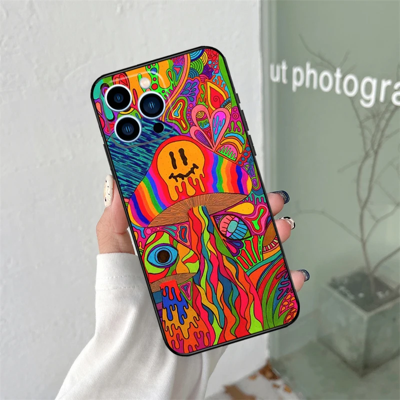 Funda suave de silicona psicodélica colorida Trippy Art para iPhone 17 Air 11 15 16 14 Pro Max 12 13 Mini 16 Plus 16e contraportada