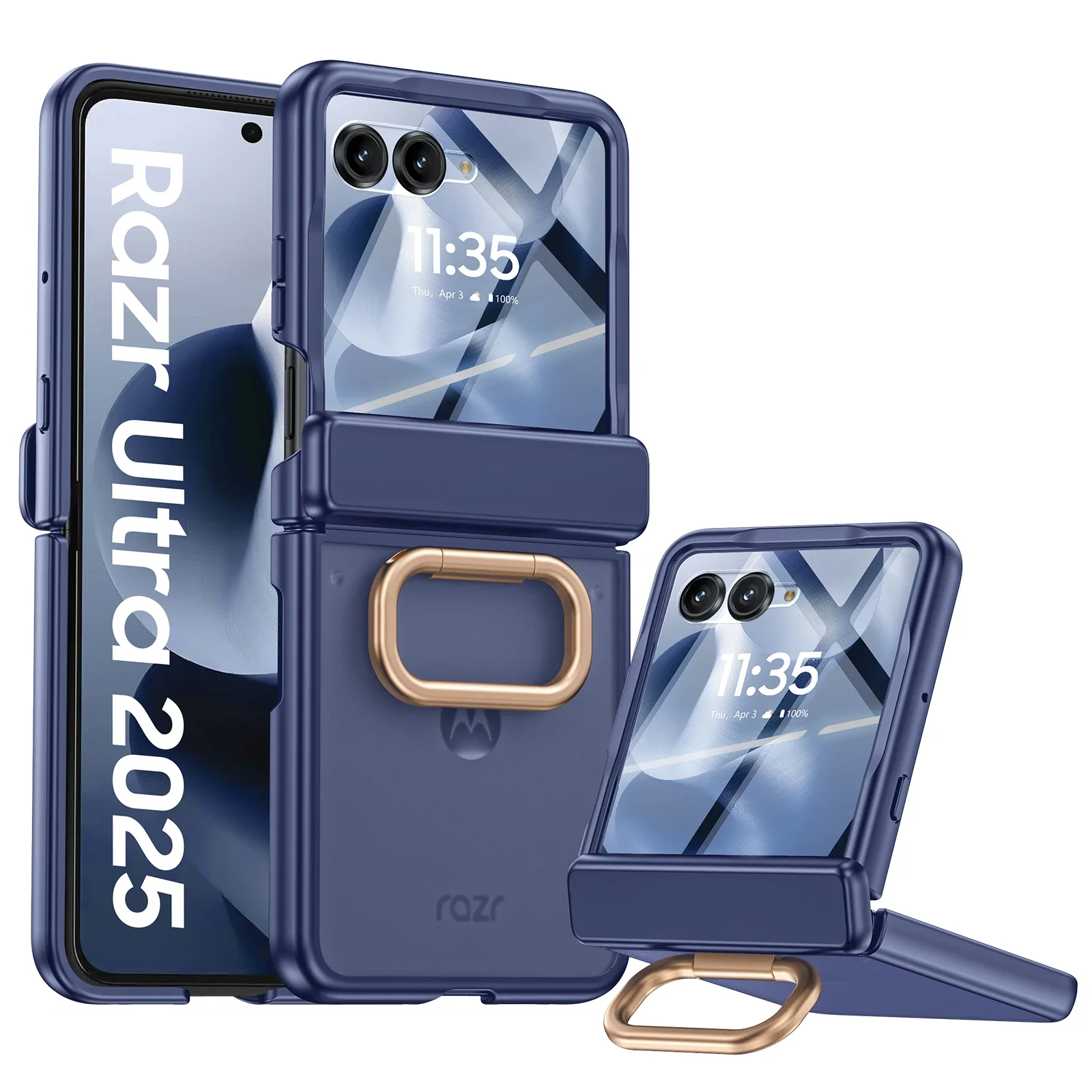

for Motorola Razr Ultra 2025 Phone Case with Kickstand,Hinge Protection,Screen Protector,Matte PC Shockproof Phone Case-Blue