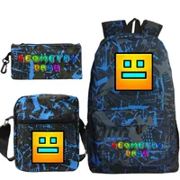 Funny Cartoon Geometry Dash Backpack 3pcs Set Students School Bags School Girls Boys Sports Bookbag Lightweight Travel Backpack