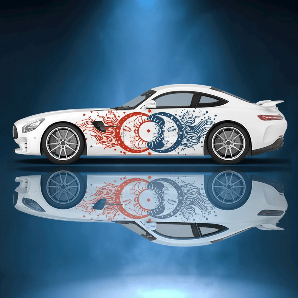 

Line Sun Moon Day and Night Car Vinyl Wraps Decal Self-adhesive PVC Sticker Suitable for Trucks SUV Decoration Auto Accessories