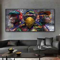 Graffiti Three monkey Wall Art Poster Animal Pop murale Modern Home Decor Canvas Painting Picture Prints Living Room Decoration