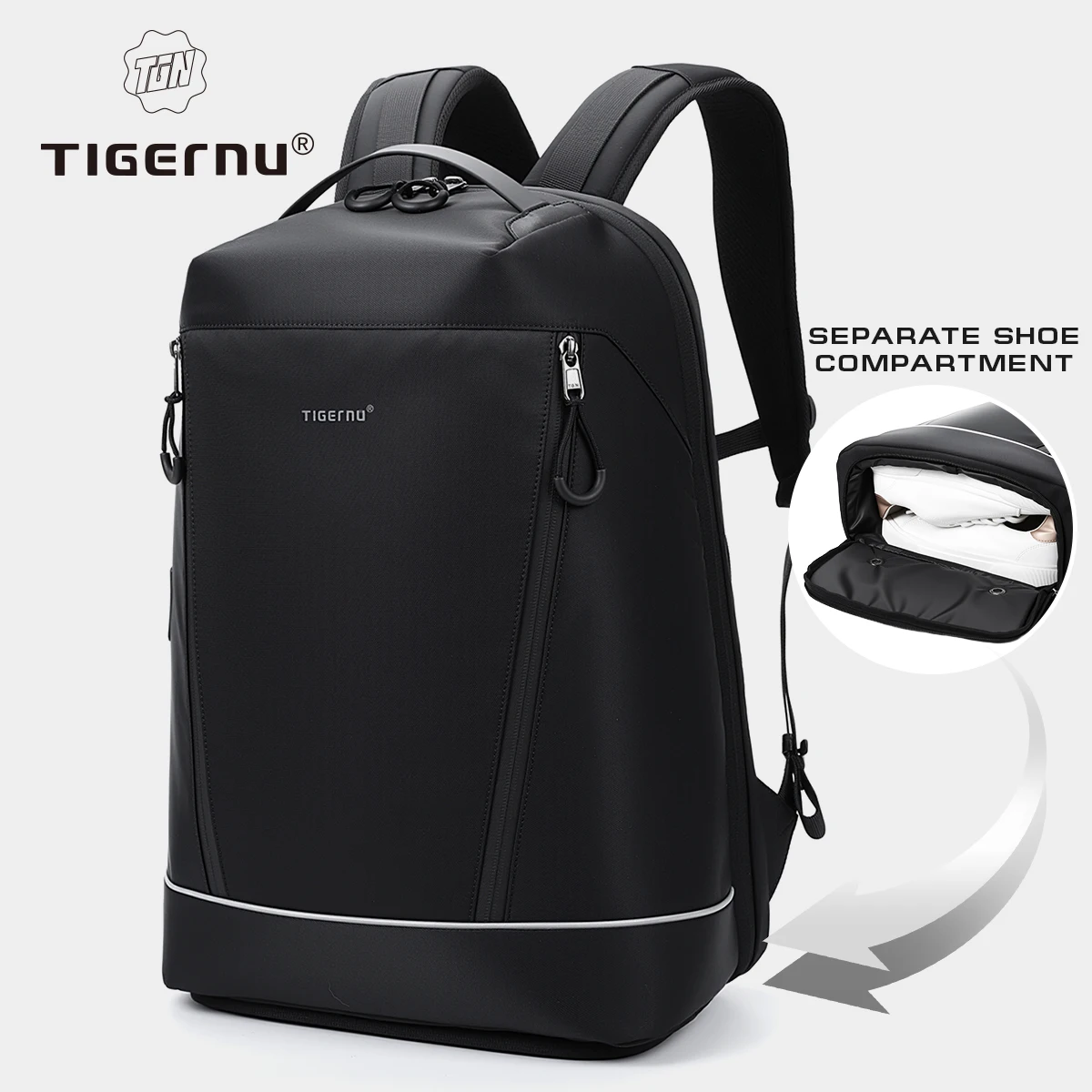 Tigernu Fashion Backpack Men Travel Backpack With Shoes Pocket 180° Opening Bags Male School Backpack Laptop Backpacks Schoolbag