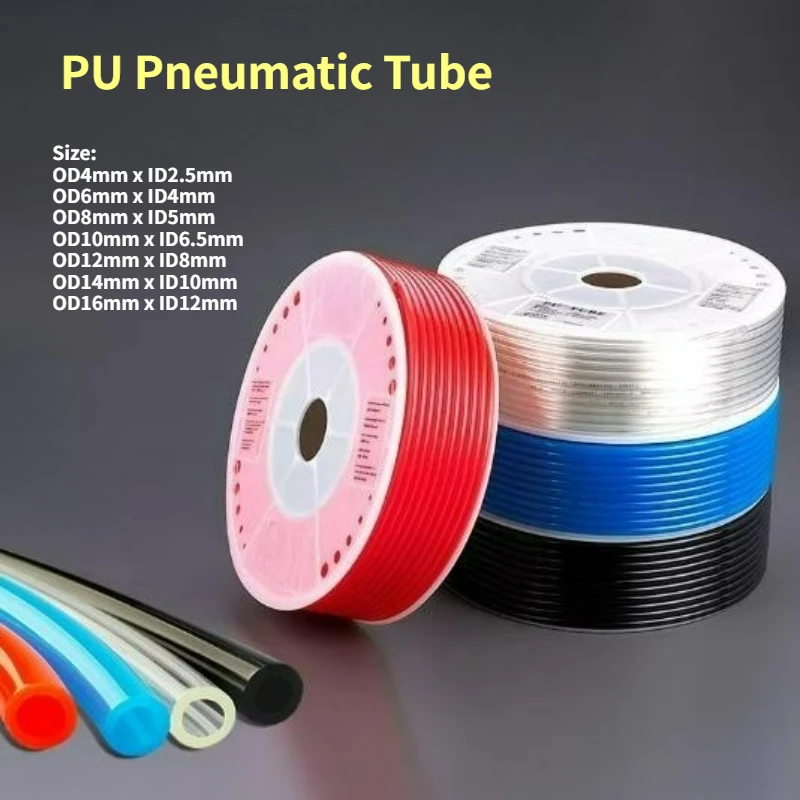 

5/10Meters Pneumatic Tubing Pipe PU Polyurethane Tube Air Compressor Hose Line Fitting OD 4mm 6mm 8mm 10mm 12mm 14mm 16mm
