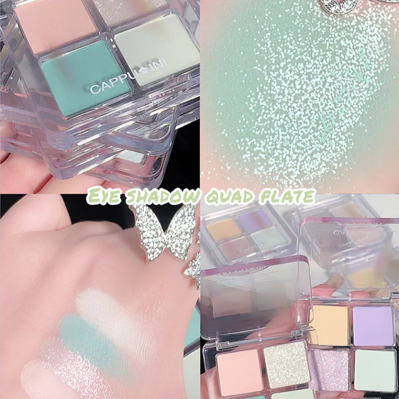 لوحة ظلال عيون بأربعة ألوان، كتاب أحمر صغير لامع ولامع، نفس ظلال العيون المقاومة للماء، مستحضرات تجميل لامعة على شكل دودة القز #4