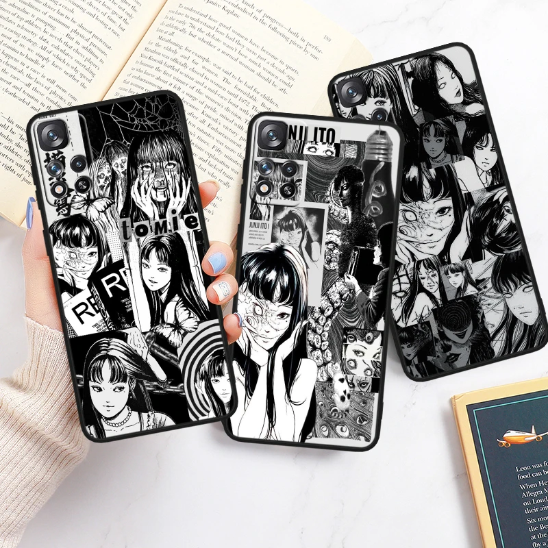 Tomie Kawakami Anime For Redmi Note 13 12 Turbo 11T 11P 11E 11S 10T 10S 10 9 Pro Plus Max Silicone Black Phone Case