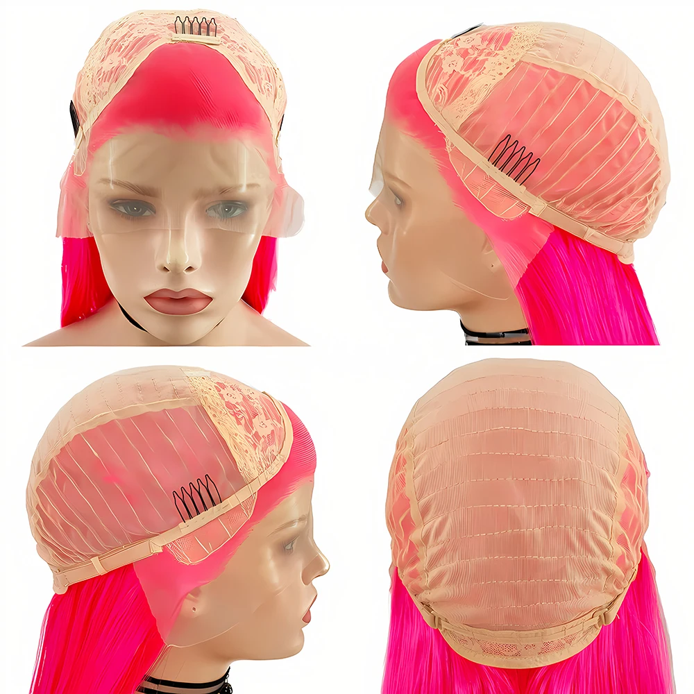 Hot Pink Wig Synthetic Lace Wig Long Silk Straight Hair Frontal Lace Wigs for Women Daily Wear Long Bright Pink Straight Cosplay