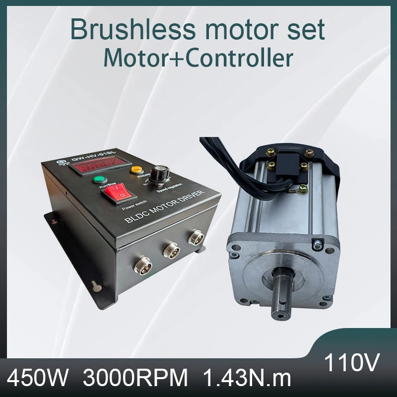 450W 110V DC Motor 80mm Flange Square BLDC Motor Single-Phase 3000rpm High Speed Brushless Motor with Hall Sensor