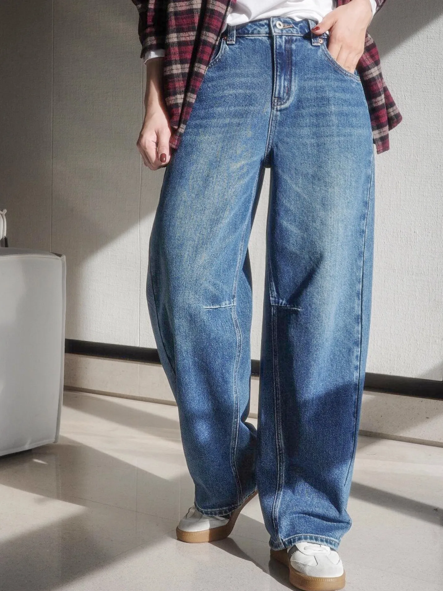 

Джинсы Chao Value с широкими штанинами, женские красивые брюки-ножи, удобная посадка, повседневная хлопковая смесь, застежка-молния