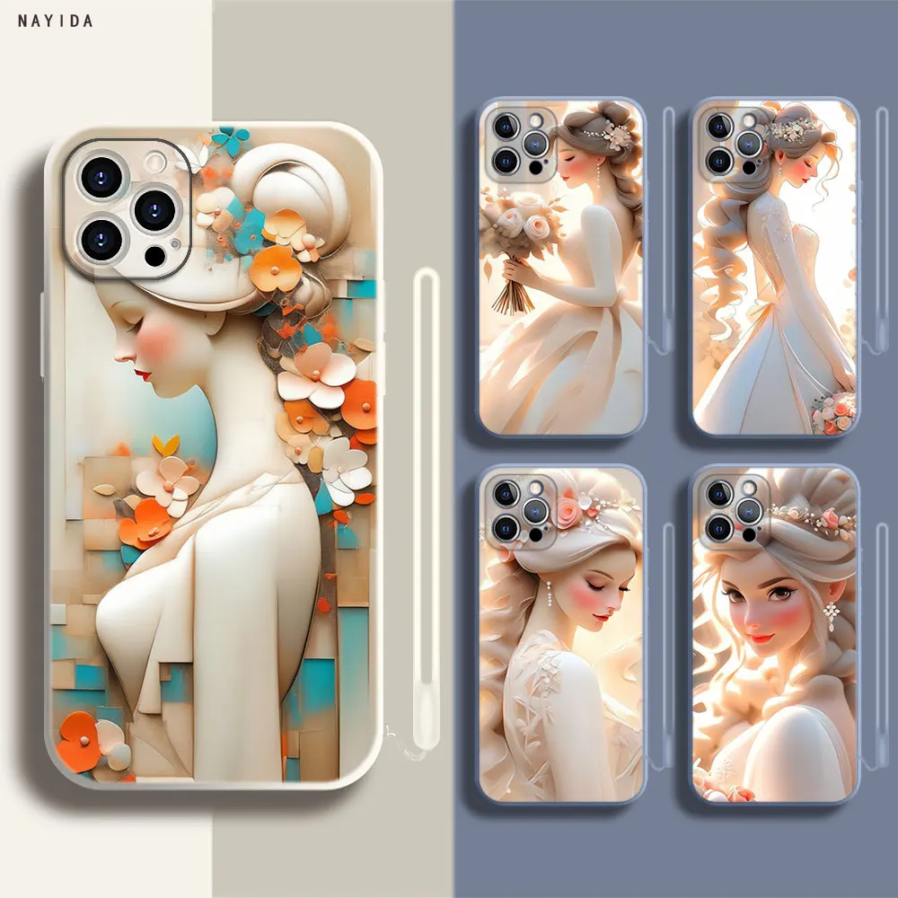 Soft Silicone Phone Case For Apple iPhone 15 14 13 12 11 Pro X XS Max XR Plus Mini Cover Art Wedding Girl