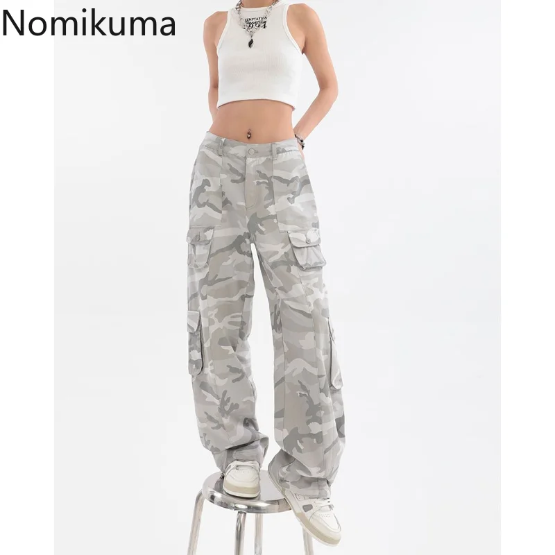 

Nomikuma Pantalones De Mujer Spring Summer Wide Leg Camouflage Y2k Pants Vintage Harajuku Punk Style Street Women Clothing