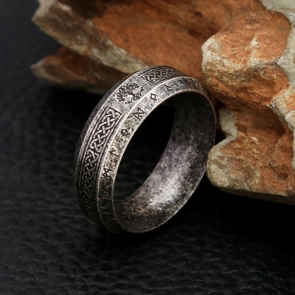 Fashion Vintage Nordic Tree of Life Ring for Men Women Stainless Steele Viking Rune Rings Biker Amulet Jewelry Gift Wholesale