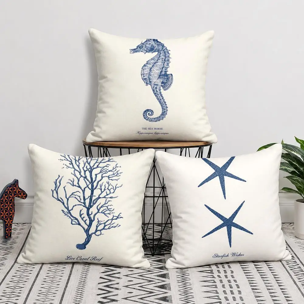Minimal Ocean Theme Cushion Cover Soft Short Plush Pillow Cover Smooth Cozy Texture Cushion Case Home Decor