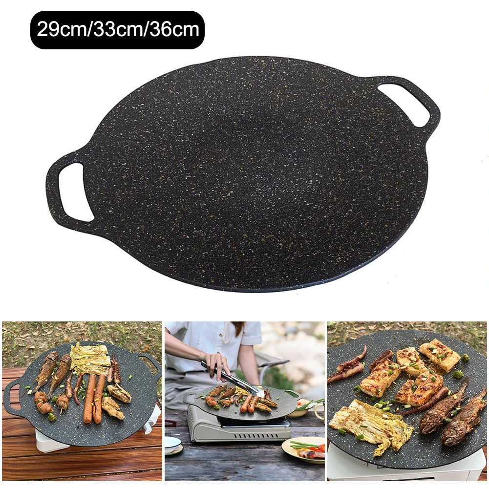 Baking Tray Non-stick BBQ Grill Pan Multi-purpose Induction Cooker Round for Outdoor Camping Kitchen Bakeware Household Tools