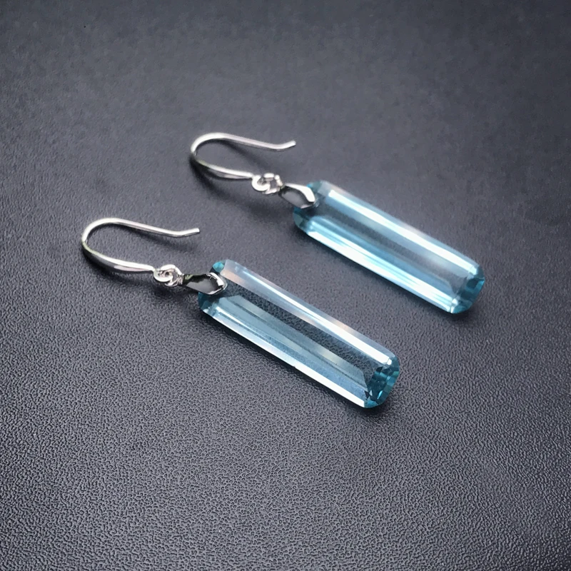 CSJ Elegant Aquamarine Dangle Earring Sterling 925 Silver Topaz Quartz Gemstone 9*23mm for Women Birthday Party Jewelry Gift