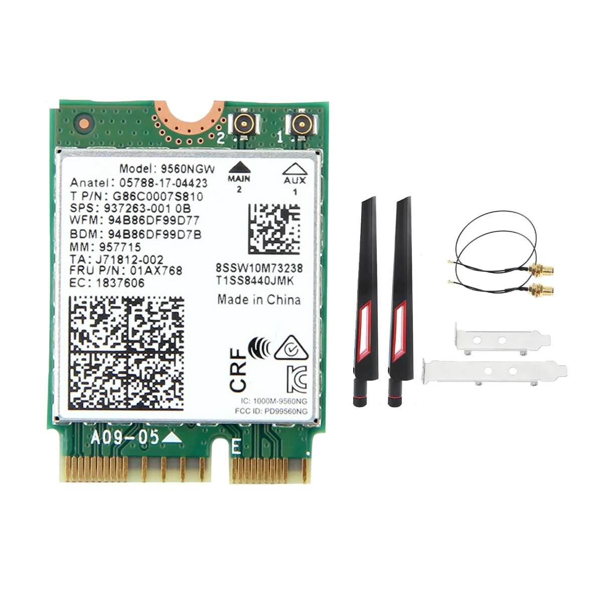 9560NGW WiFi Card Adapter+Antenna 1730Mbps Wireless AC 9560 2.4G+5G BT 5.0 802.11Ac M.2 CNVI 9560NGW Wireless Adapter B