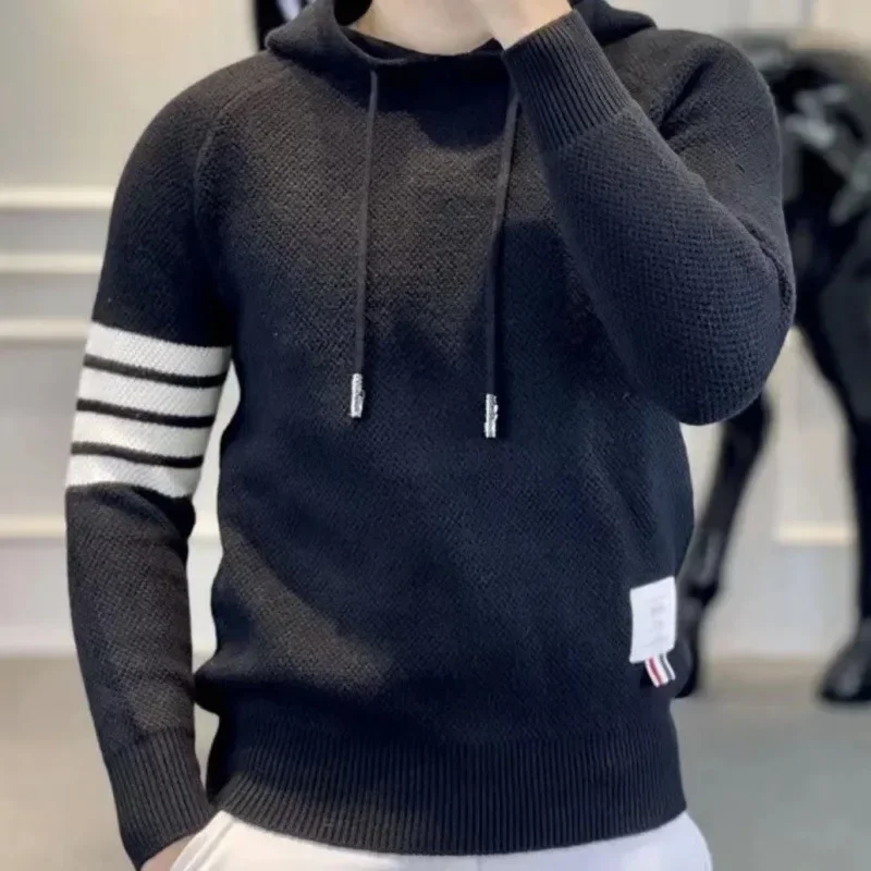 Autumn Winter New Men's High Design Sensibility Fashionable Versatile Trendy Knit Simple Hooded Long Sleeve Sweatshirt