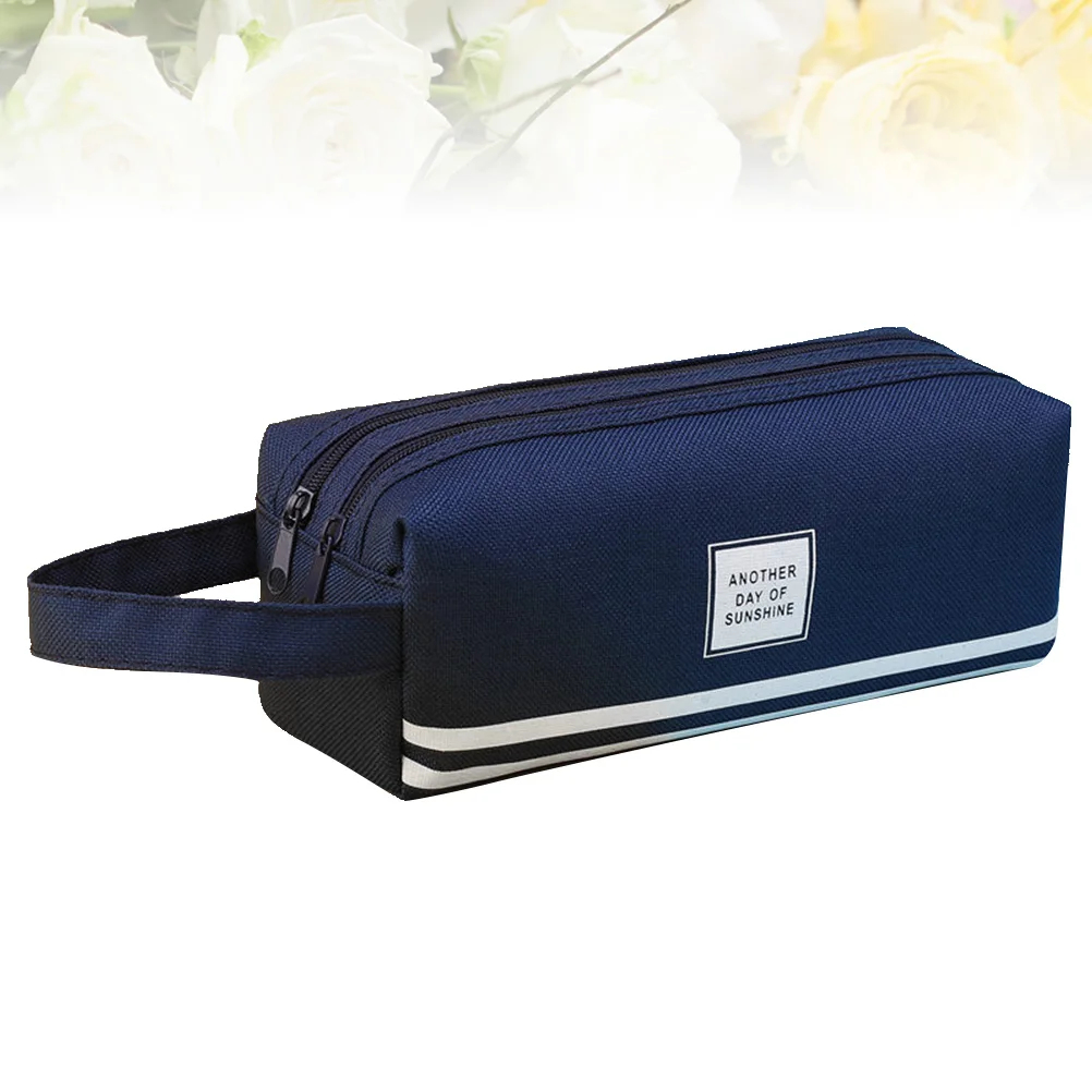 

Large Capacity Double Layer Pencil Case Navy Blue Canvas Pen Box for Stationery and Tools Pencil Case