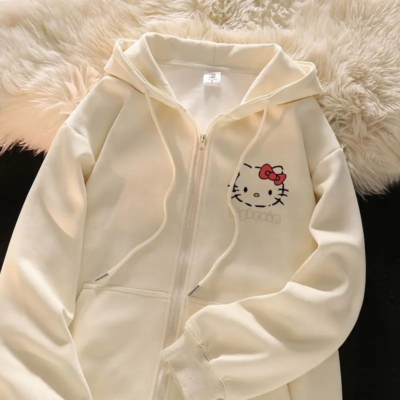 Creative Sanrio Hello Kitty Kawaii Anime Outer Garment Cute Cartoon New Printed Cardigan Hooded Hoodie Women Jacke Girl Toys