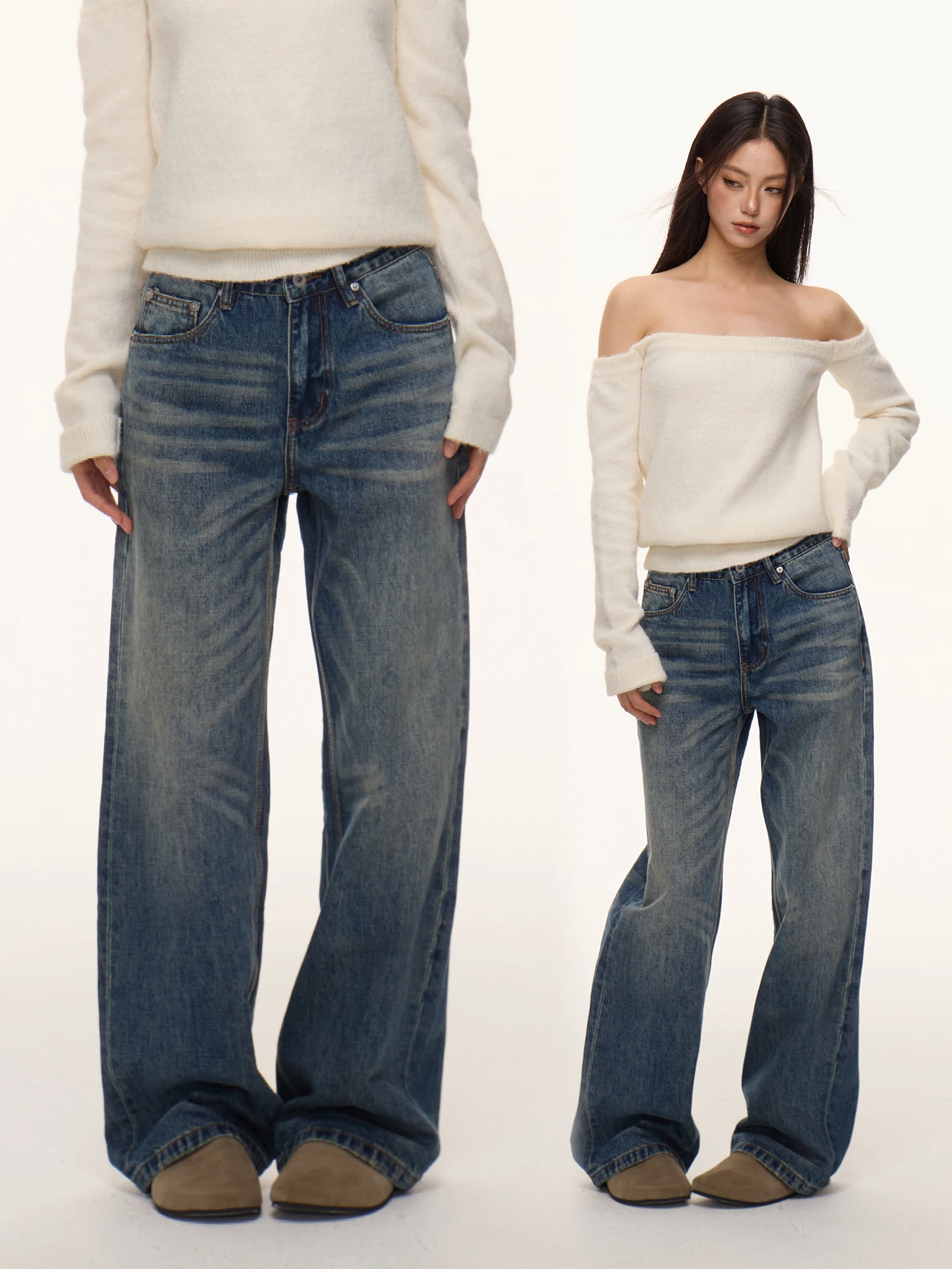 

Nova B l Mustache Wide Leg Jeans Men Women Water Waed Loose Fit High Waist Cotton Spring Season Cleanfit Sle