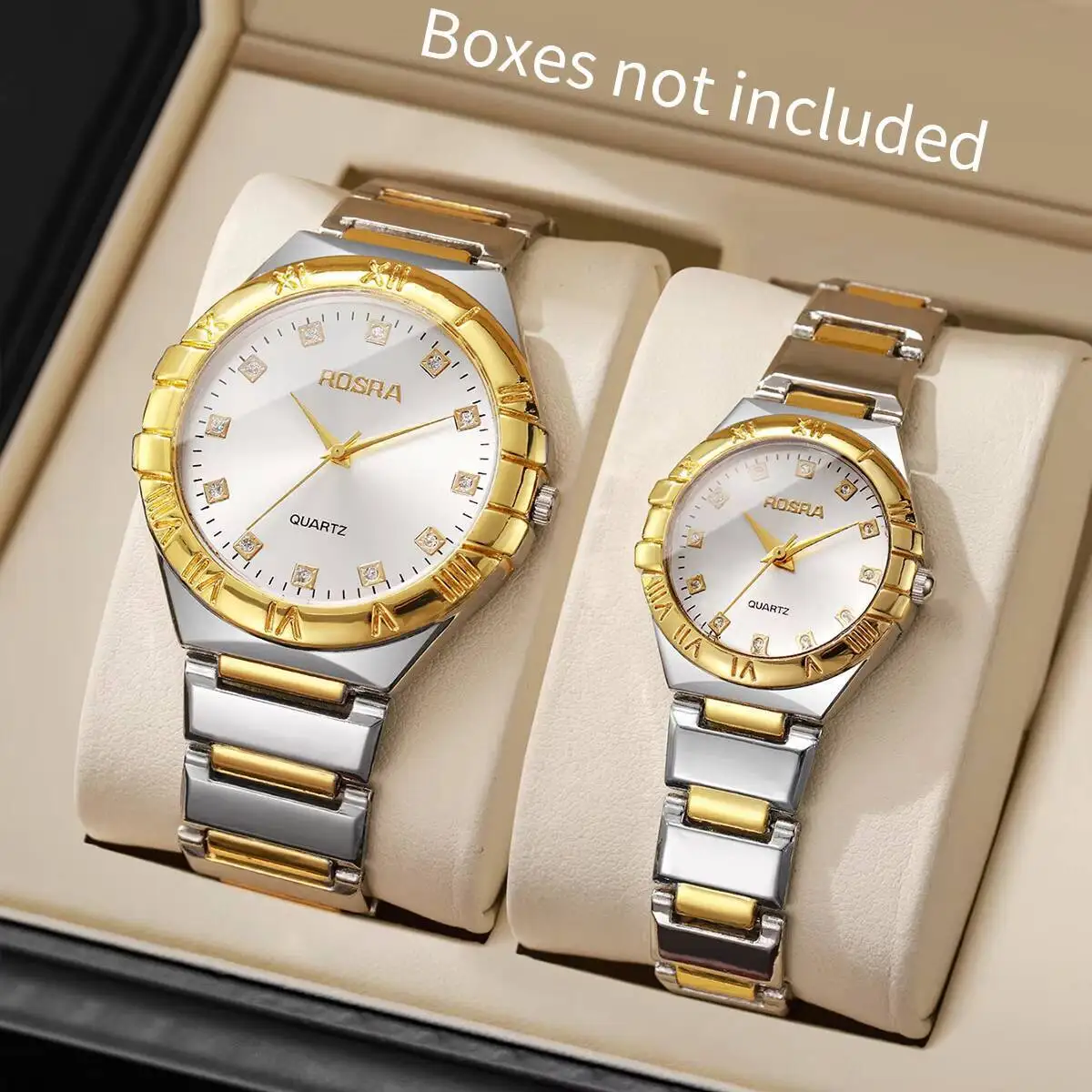 

2 шт./компл. роскошные часы с ремешком из нержавеющей стали для пар, модные мужские кварцевые часы, женские наручные часы (без коробки)