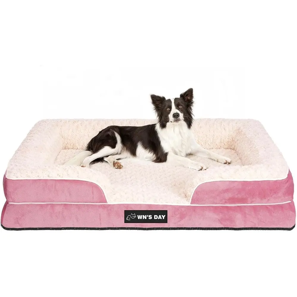 

Orthopedic Dog Bed, Large Medium Sized, Washable Memory Foam, Removable Cover, Washable Waterproof Pet Couch Beds, Pink, Large