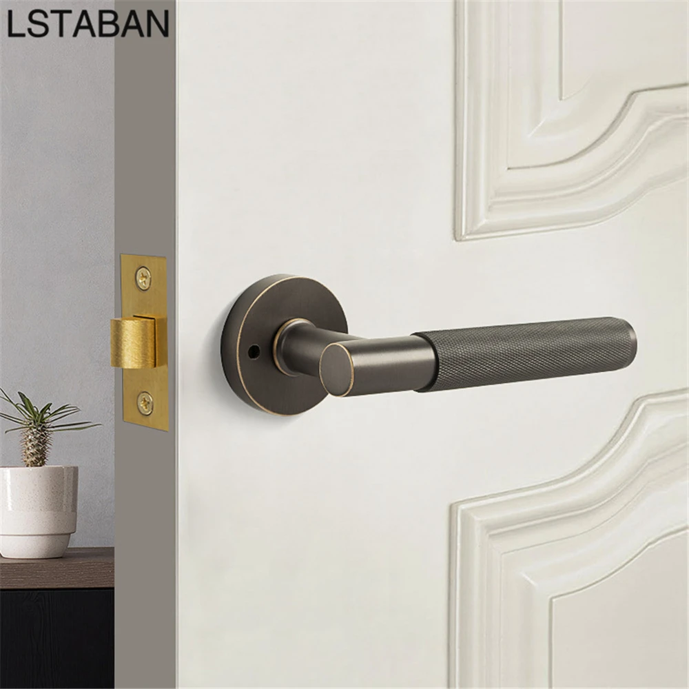 Solid Brass Split Lock Door Lever Set Knurled Privacy Passage Lock Pure Copper Indoor Bathroom Mechanical Lock Hardware Knobs