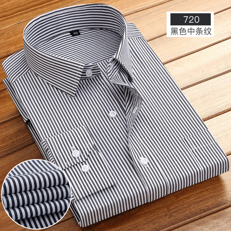 Camicia da uomo manica lunga a righe sottile primavera/estate abiti da lavoro Business formale abbigliamento casual moda di alta qualità tinta unita