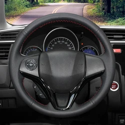 GNUPME DIY Artificial Leather Hand-Stitched Black Car Steering Wheel Cover for Honda Fit 2014 2015 Vezel 2014 XRV